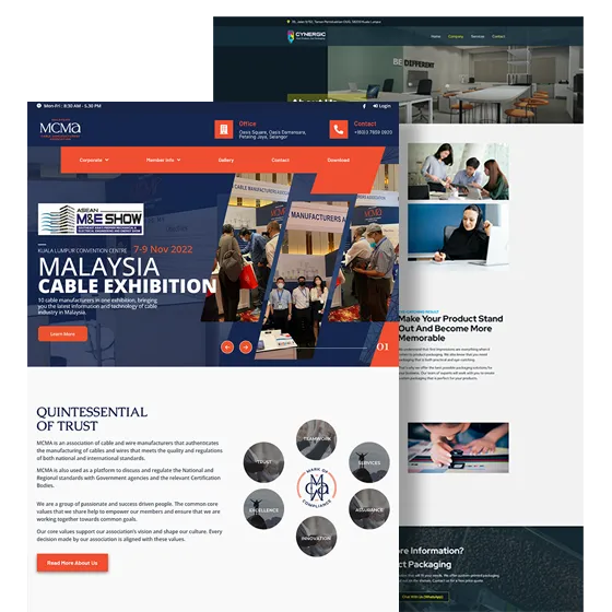 A website interface displaying various sections of a cable exhibition event, with a menu, images, and text content, showcasing Pixeldio Digital website design service.